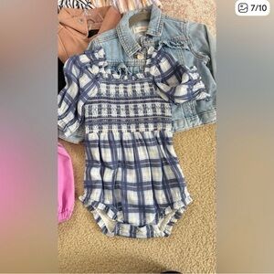 Jessa Kae Blue & White Plaid Smocked Baby Romper